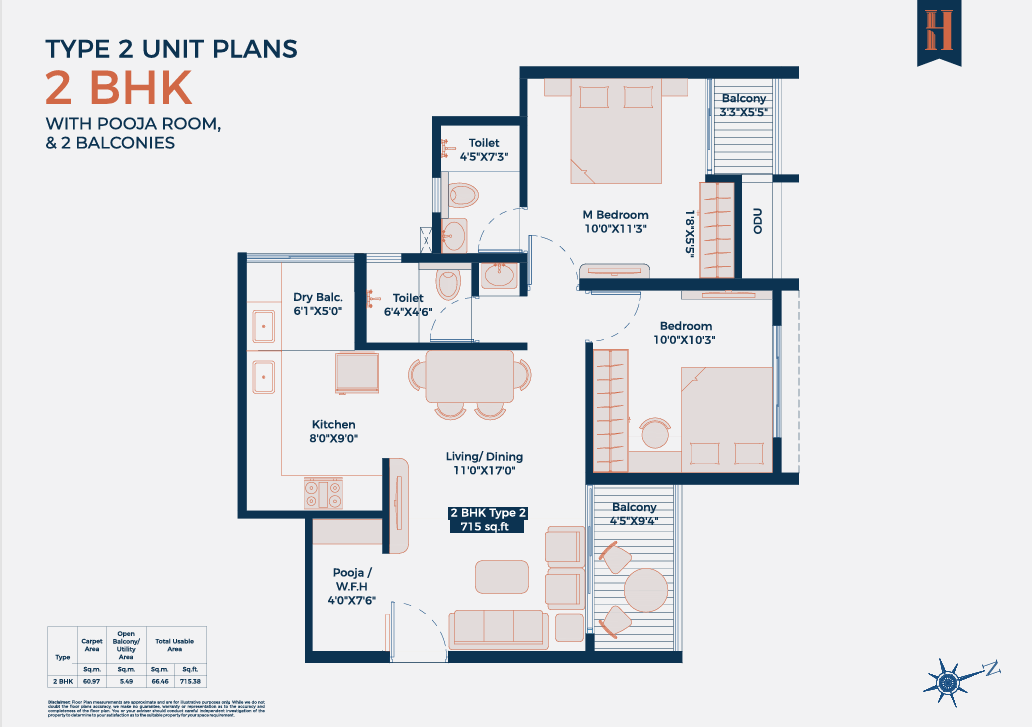 2 BHK Type-2 Floor Plan