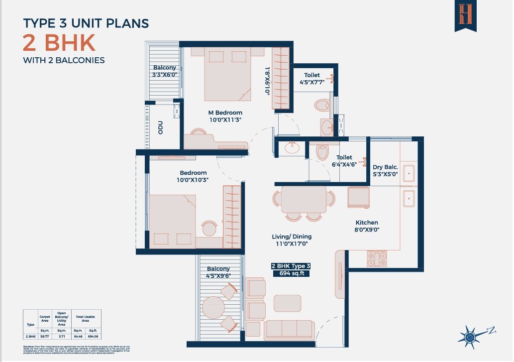 2 BHK Type-3 Floor Plan