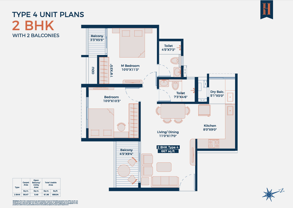 2 BHK Type-4 Floor Plan